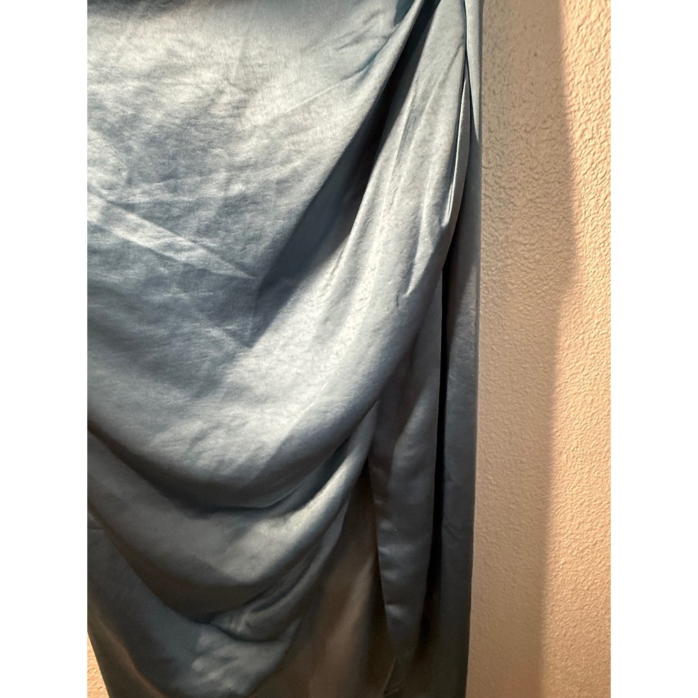 ELLIATT Reception Dress Dusty Blue One Shoulder Satin Ruched Midi Size L‎ - Picture 15 of 16